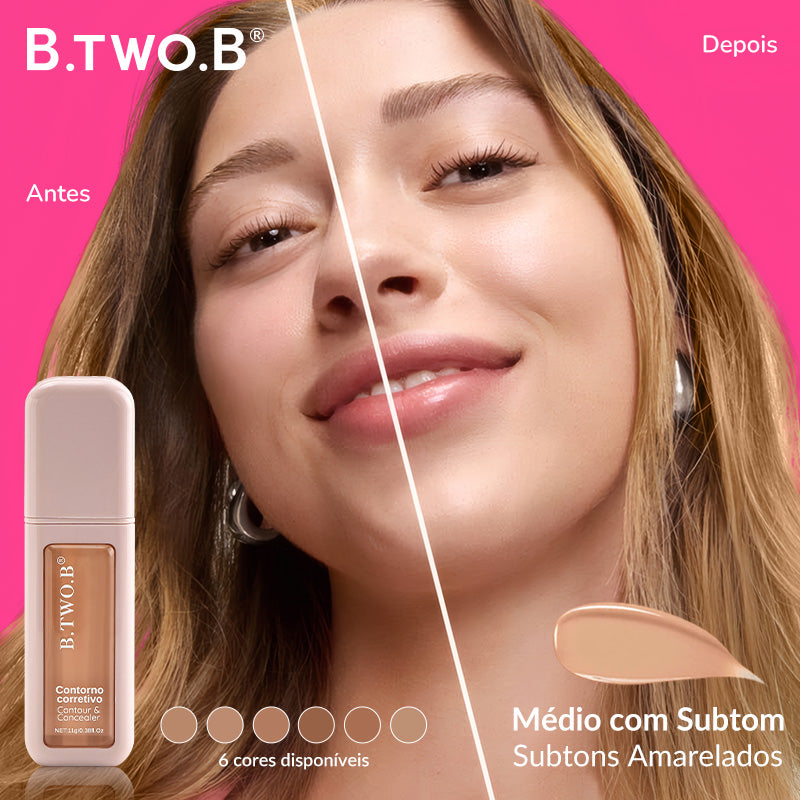 BTB Contorno & Corretivo 2 em 1 para Mulheres - Cobertura Total e Definição Perfeita com Toque Aveludado - 11g