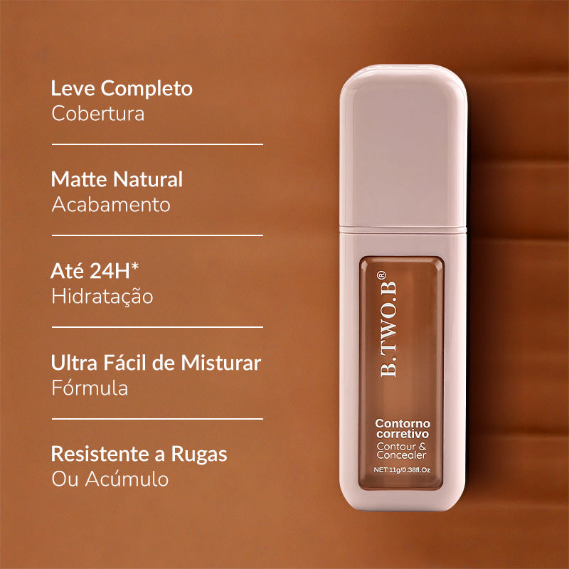 BTB Contorno & Corretivo 2 em 1 para Mulheres - Cobertura Total e Definição Perfeita com Toque Aveludado - 11g