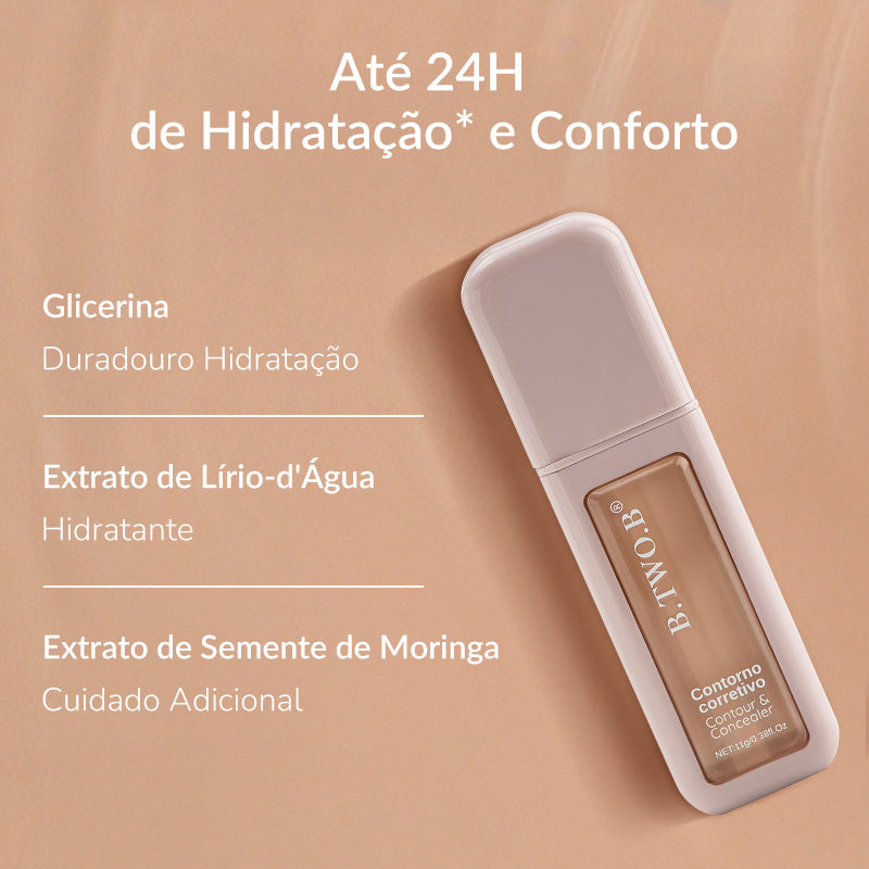 BTB Contorno & Corretivo 2 em 1 para Mulheres - Cobertura Total e Definição Perfeita com Toque Aveludado - 11g