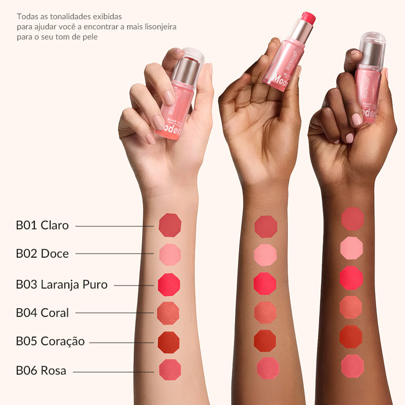 BTB Bastão de Blush Cremoso Modern Blush Stick em Embalagem Rosa Elegante