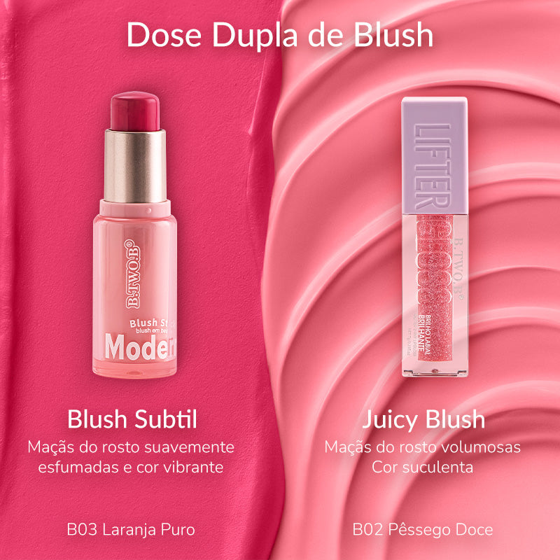 BTB Bastão de Blush Cremoso Modern Blush Stick em Embalagem Rosa Elegante